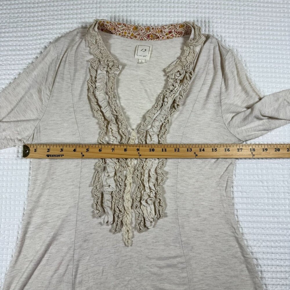 Anthropology 1.9 Womens Beige Long Sleeve Tunic Top With Ruffle Detail Size L - Picture 12 of 13